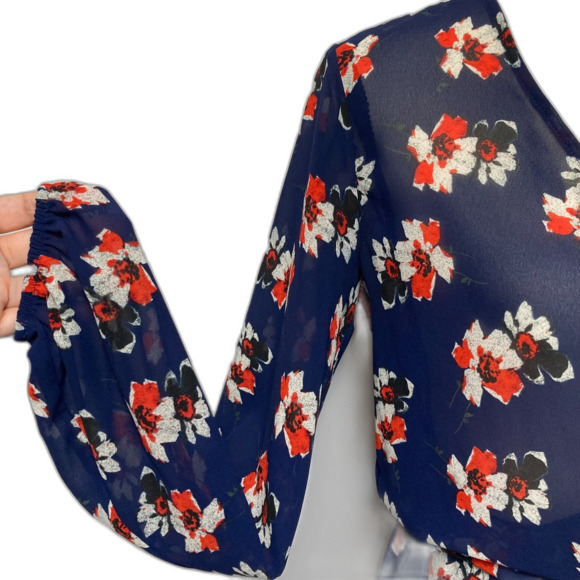 Wayf Faux Wrap Dress Long Sleeve Floral V Neck Rom Com Festival Boho Dress - Picture 4 of 9